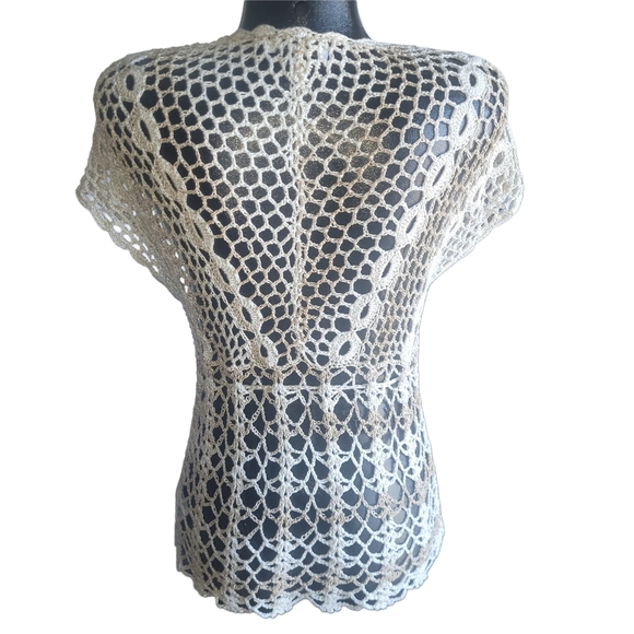 Marie Claire Crochet Short Sleeve Top in Cream L - Picture 6 of 6
